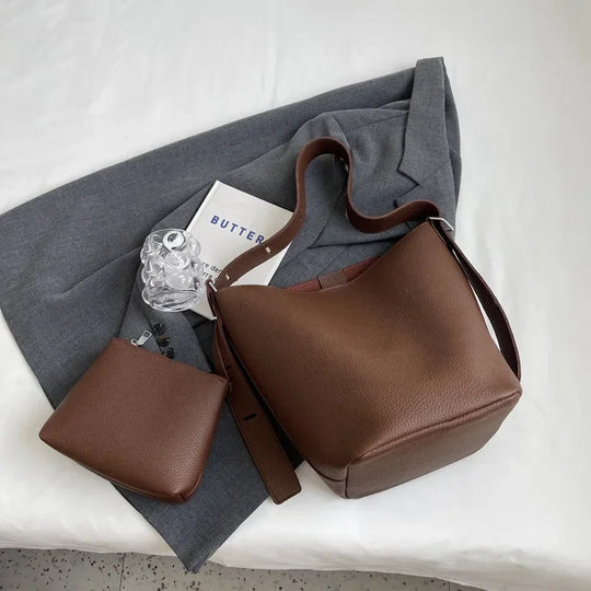 2pcs/Set Retro Small Solid Color Leather Shoulder Bags for Women 2025