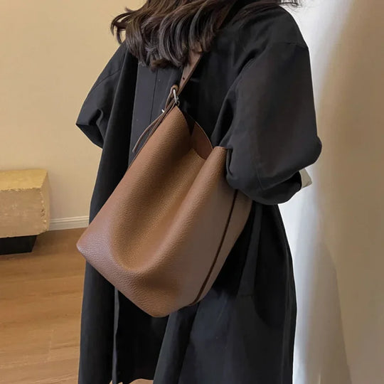 2pcs/Set Retro Small Solid Color Leather Shoulder Bags for Women 2025