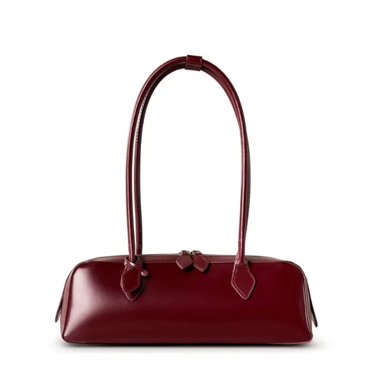 2025 New Burgandy Leather Baguette Bag with Long Strip