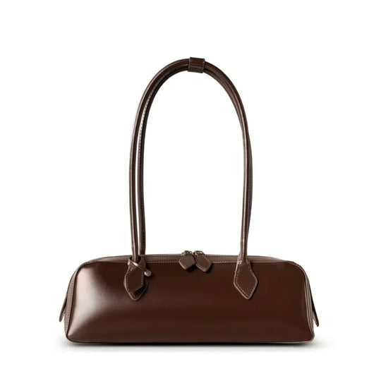 2025 New Burgandy Leather Baguette Bag with Long Strip