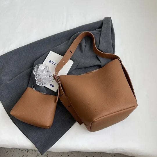 2pcs/Set Retro Small Solid Color Leather Shoulder Bags for Women 2025